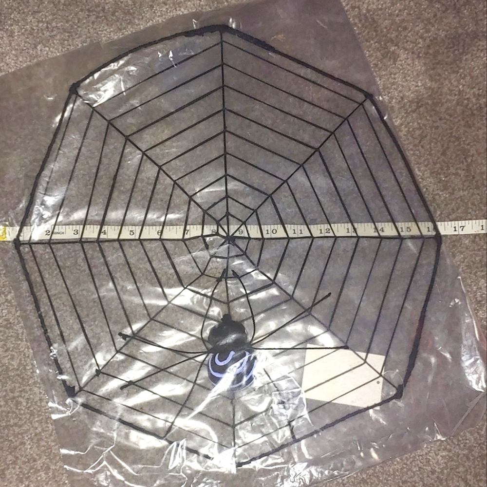 Set of 2 K-Mart Halloween Decoration Black Metal Spider Web with Spider